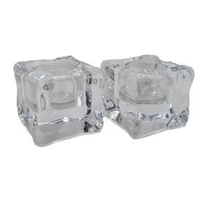 2 Vtg Clear Acrylic Lucite Ice Cube Votive Holders